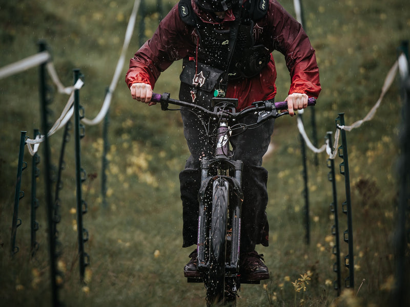 Rider on a KirbEbike-converted mountain bike on a trail