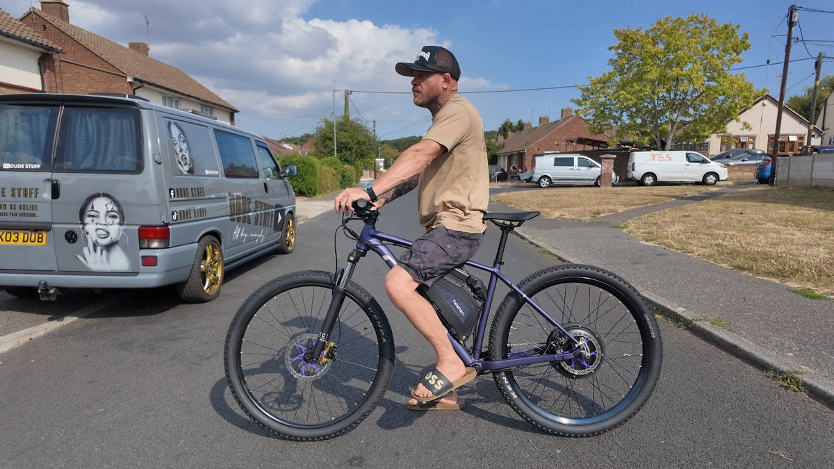 Rider on a mountain bike converted with the KirbEbike 52V 2000W kit