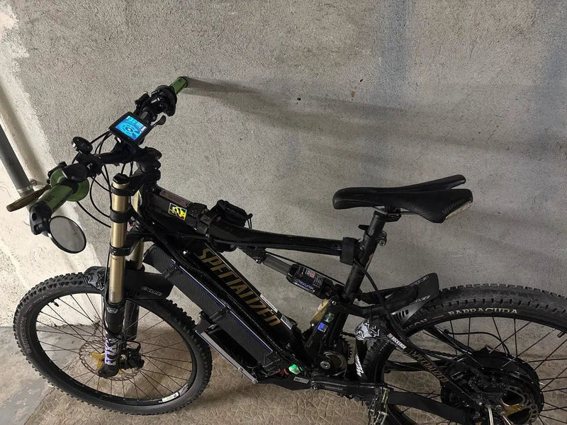 Customer full-suspension bike converted with a rear hub motor wheel